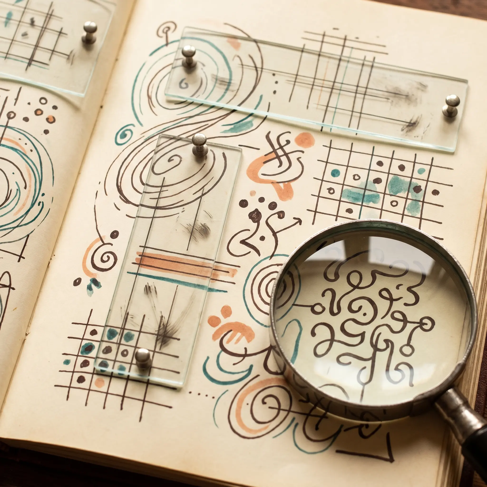 Experimental notebook page with abstract model trace residue